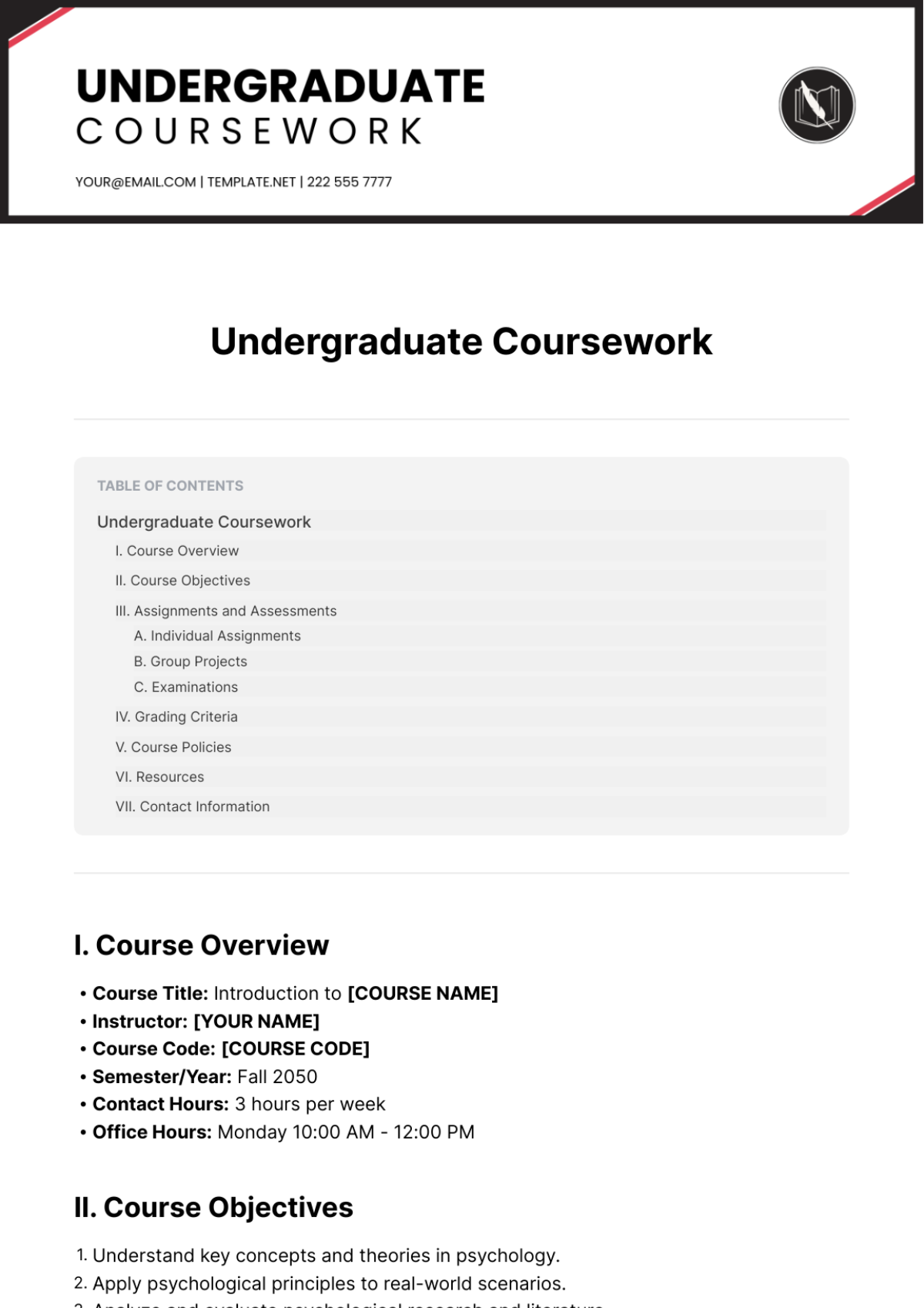 Undergraduate Coursework Template - Edit Online & Download