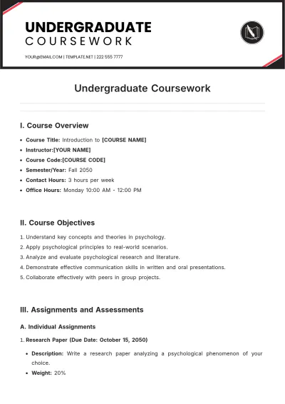 Free Undergraduate Coursework Template to Edit Online