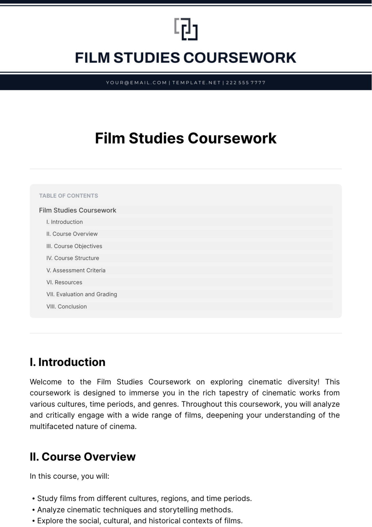 Film Studies Coursework Template - Edit Online & Download