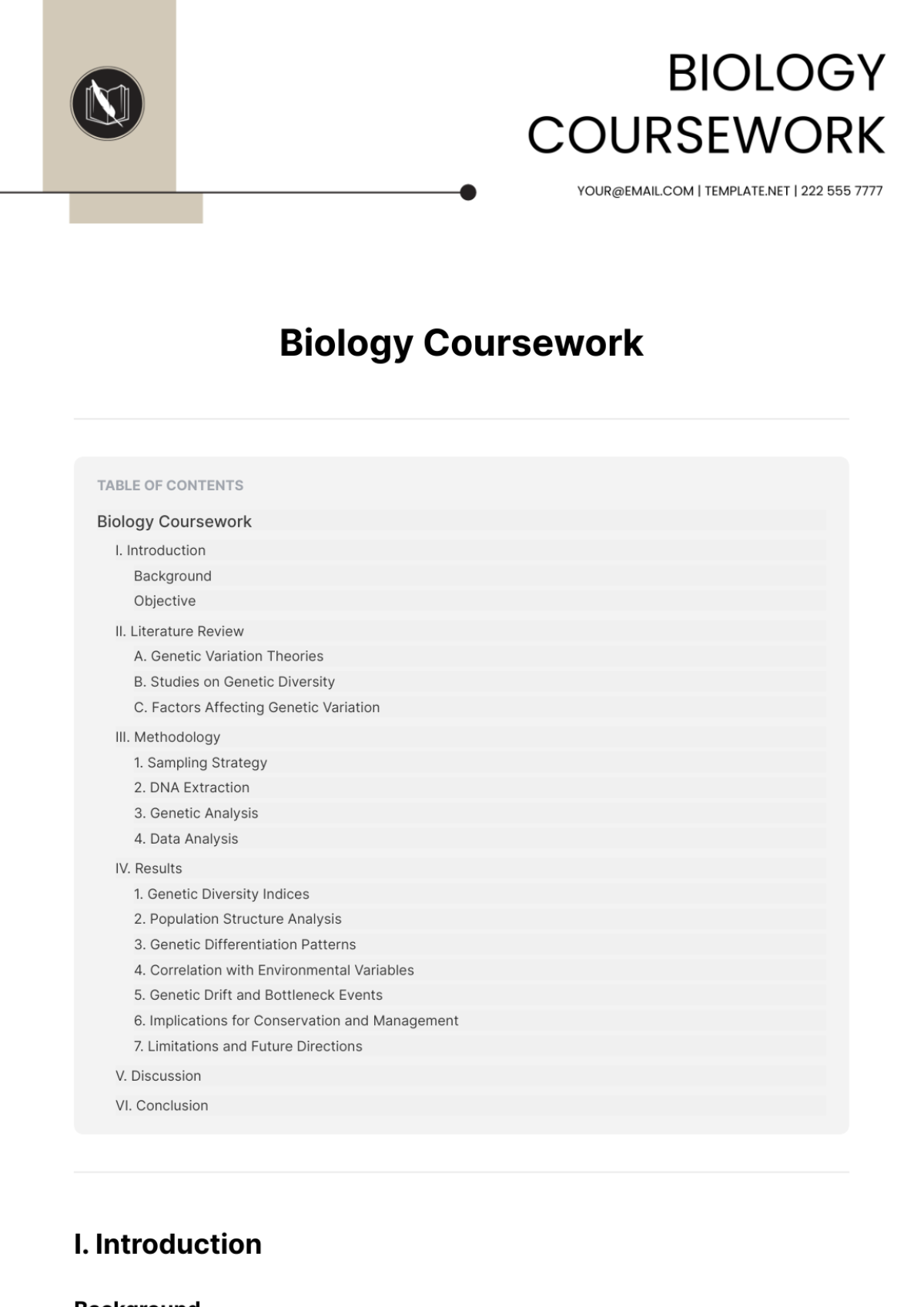 Biology Coursework Template - Edit Online & Download