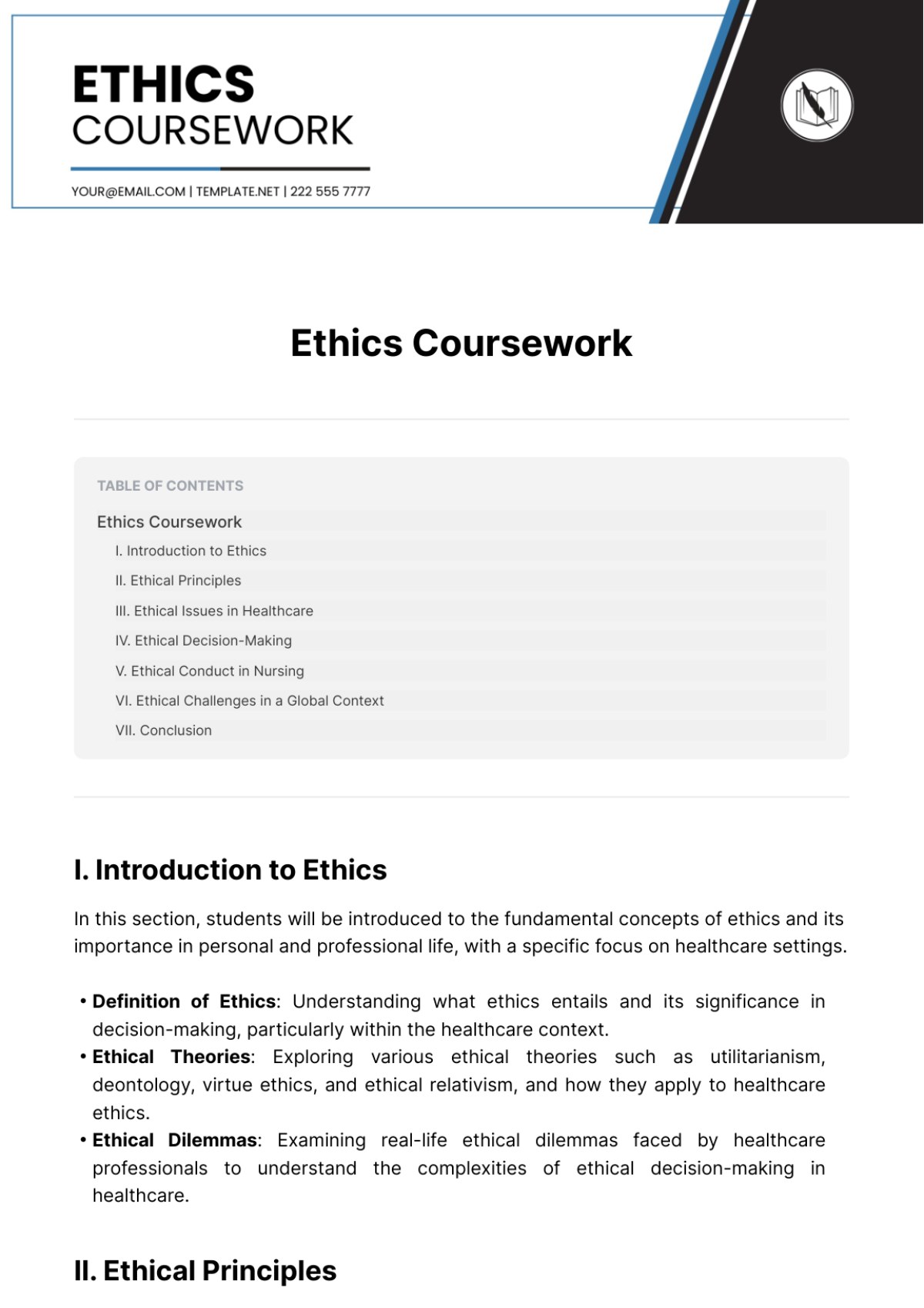 Ethics Coursework Template - Edit Online & Download