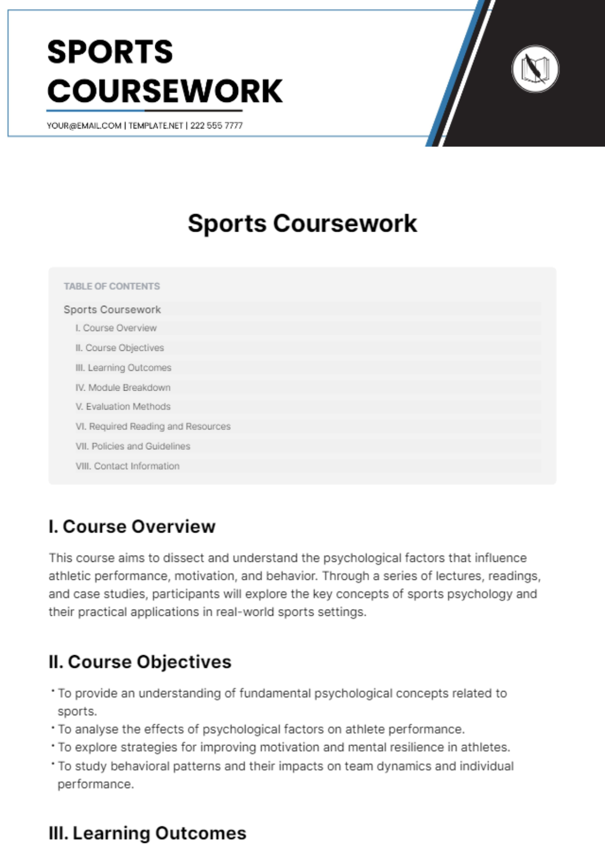 Sports Studies Coursework Template