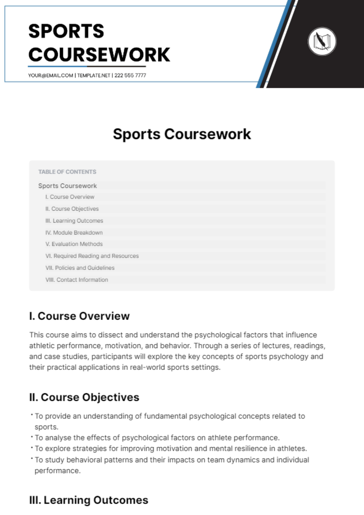 Sports Studies Coursework Template - Edit Online & Download