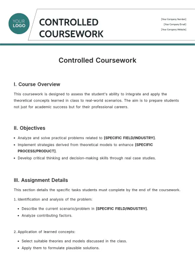 Free Controlled Coursework Template to Edit Online