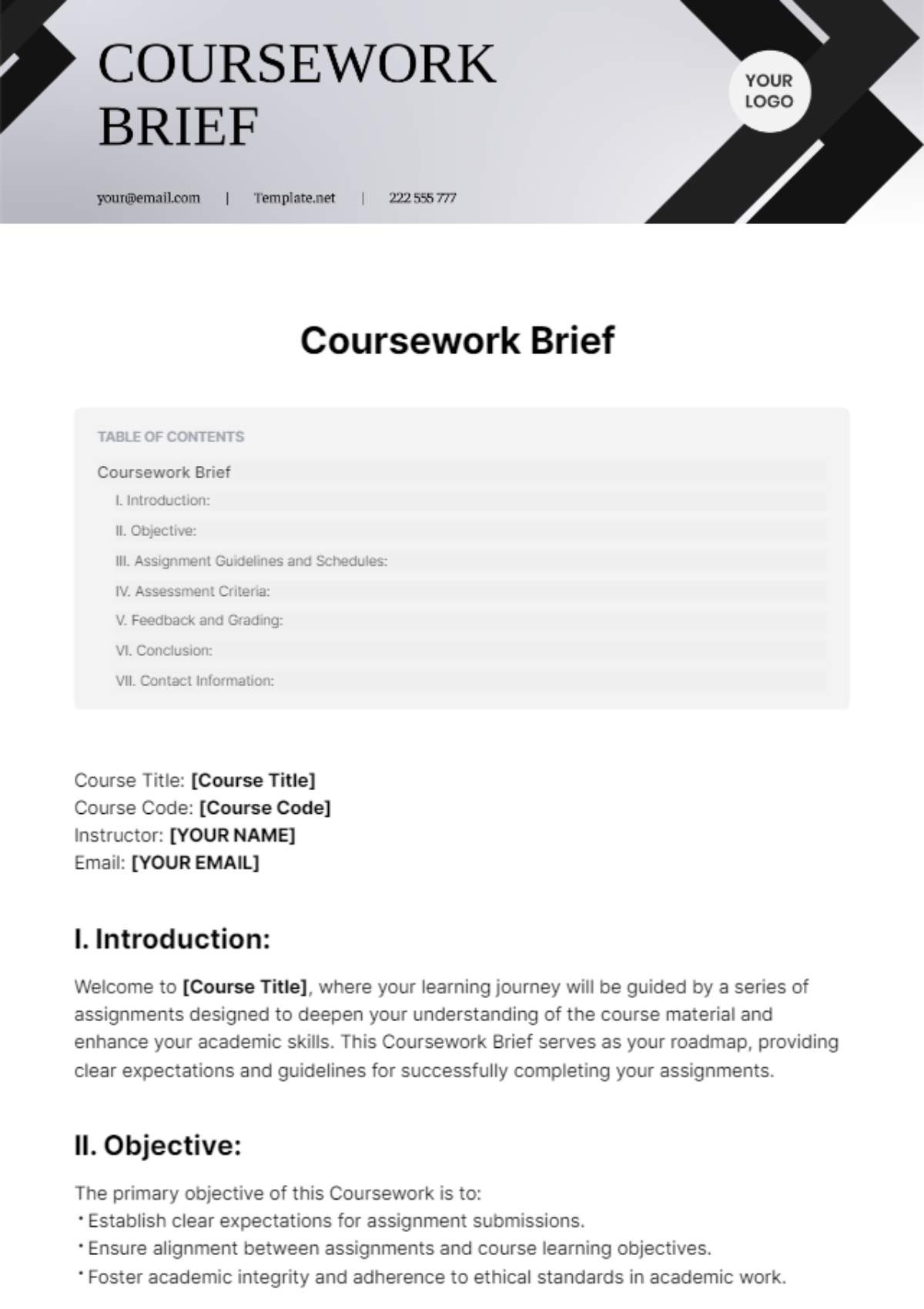 Free Coursework Brief Template