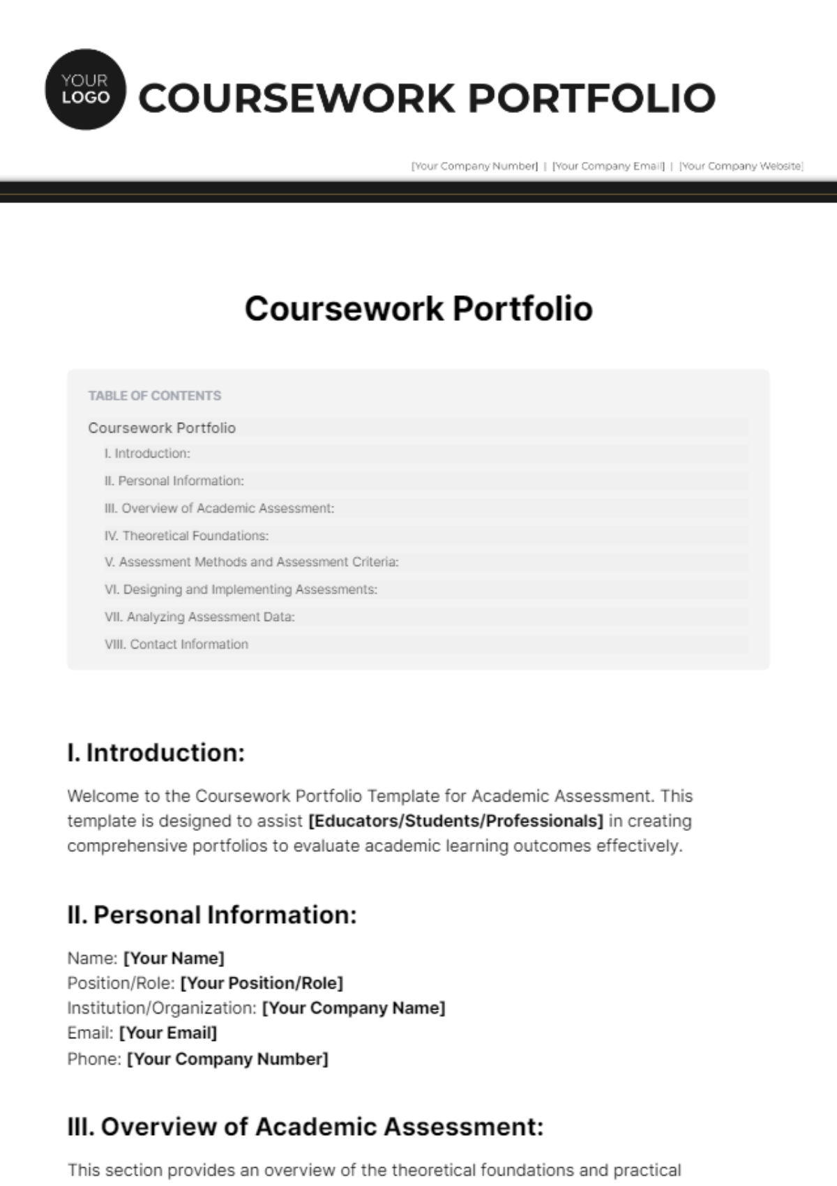 Coursework Portfolio Template - Edit Online & Download