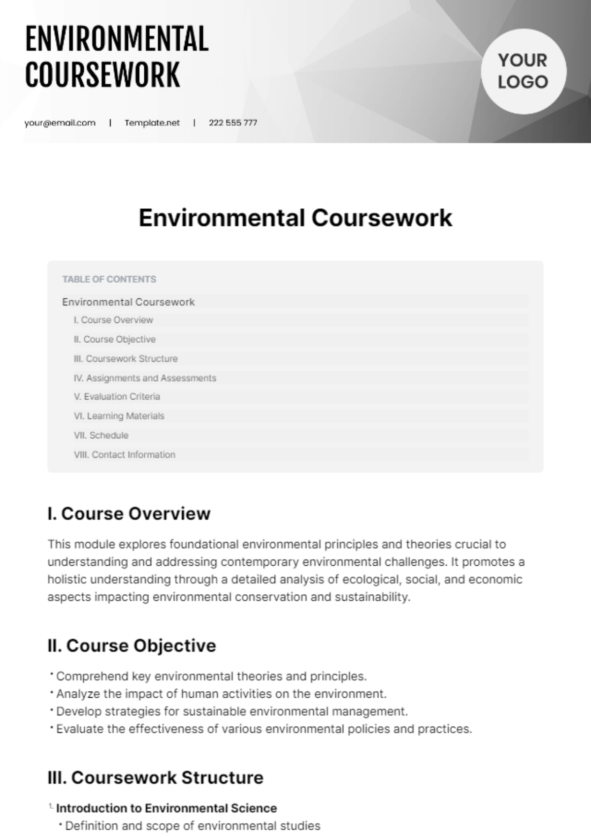 Environment Coursework Template - Edit Online & Download