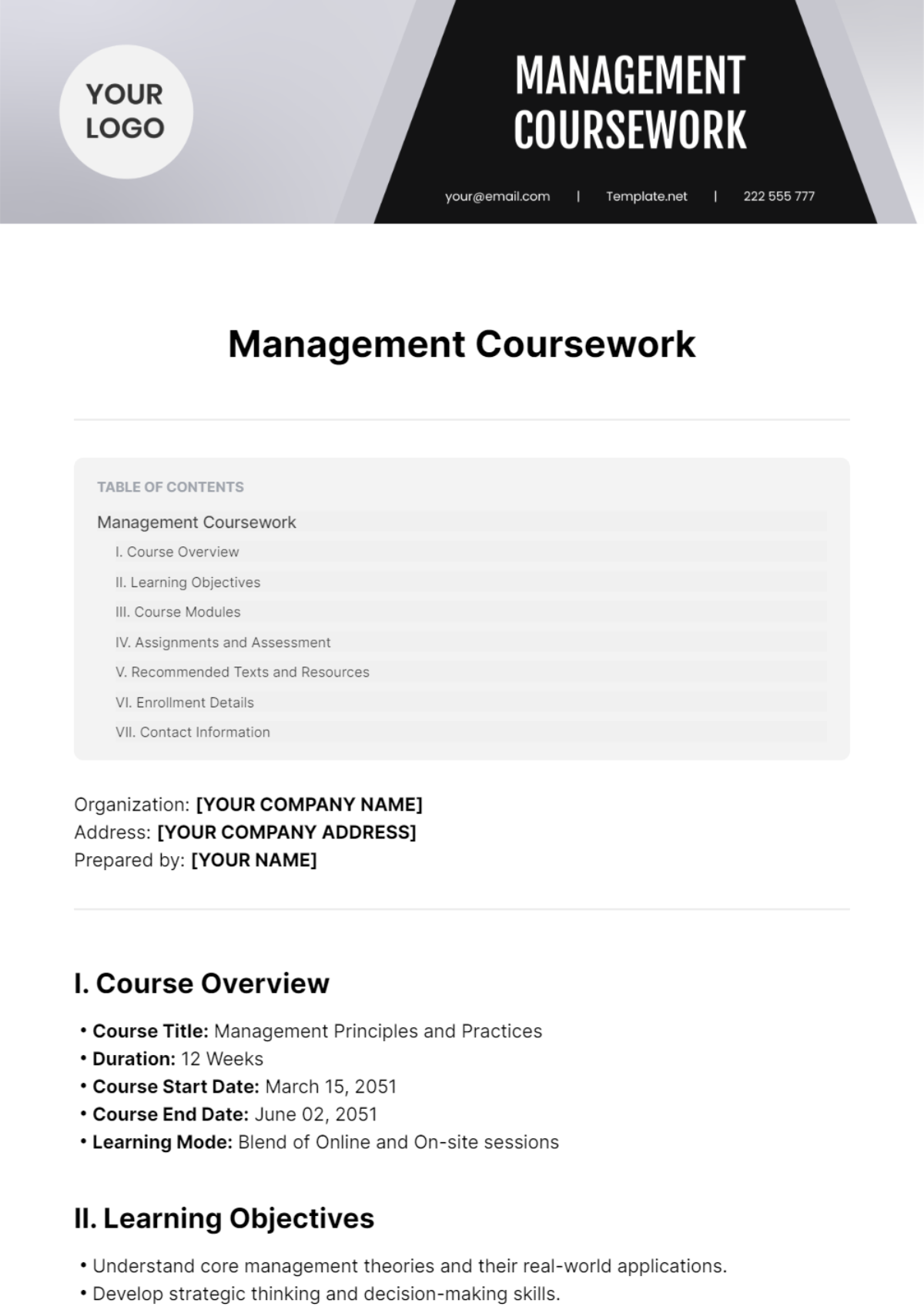 Management Coursework Template