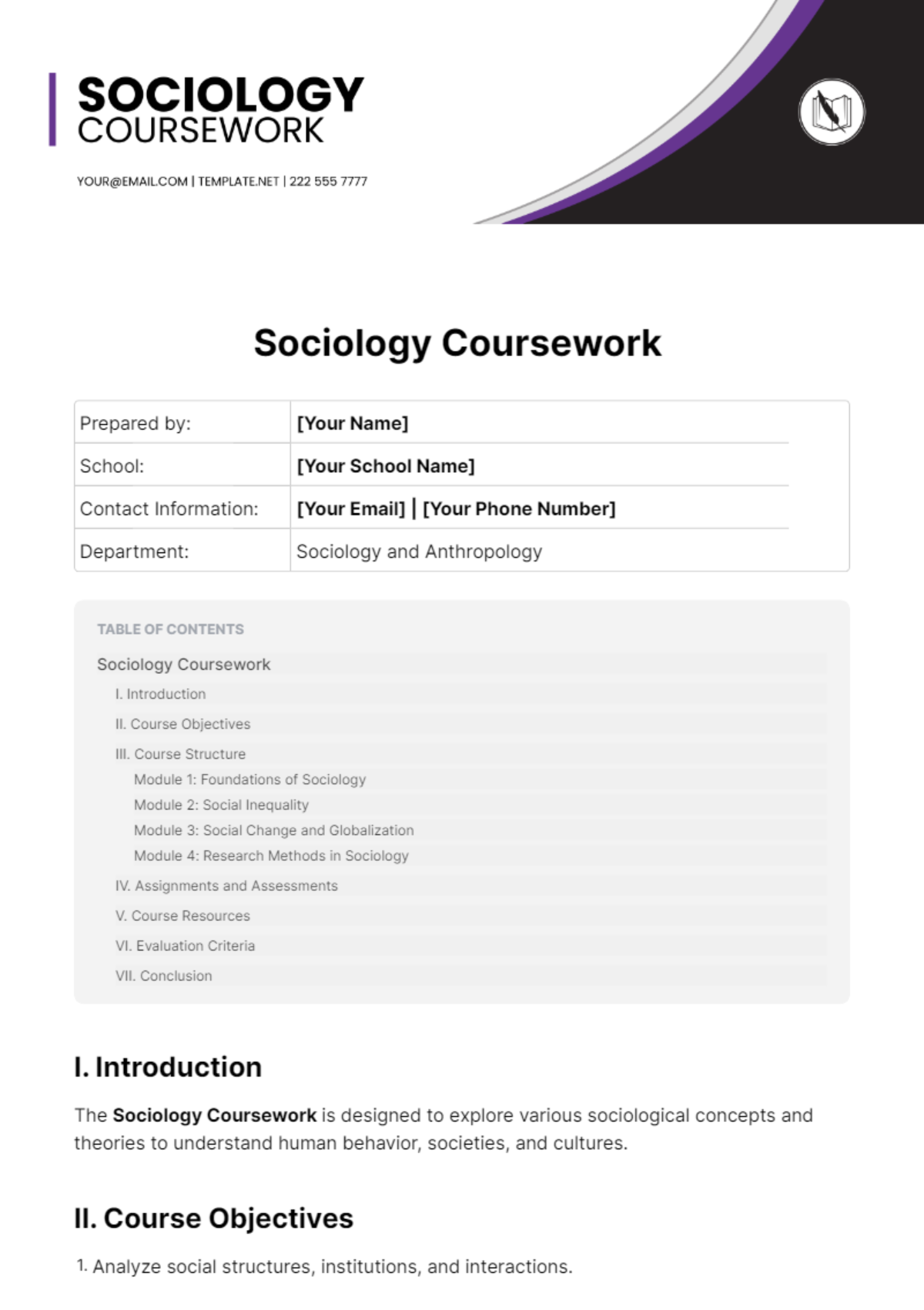 Sociology Coursework Template - Edit Online & Download