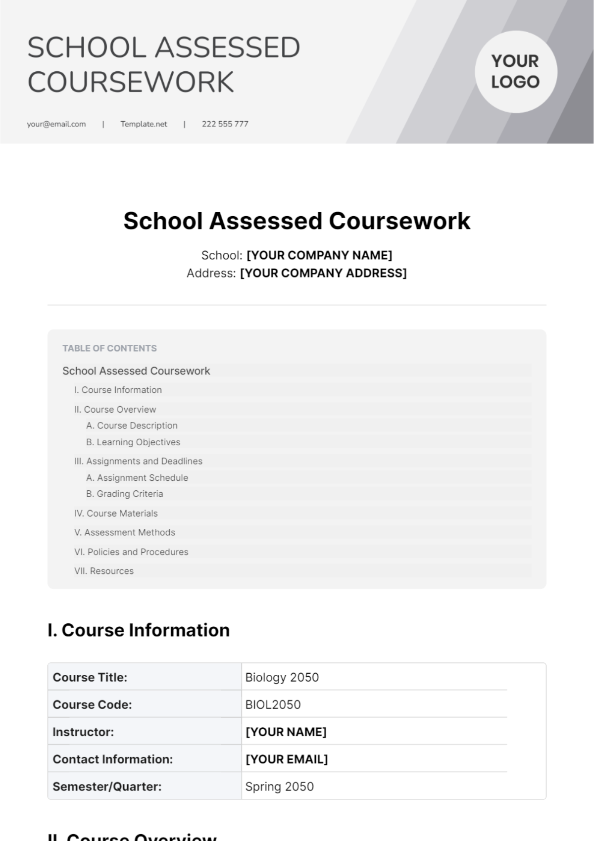 School Assessed Coursework Template
