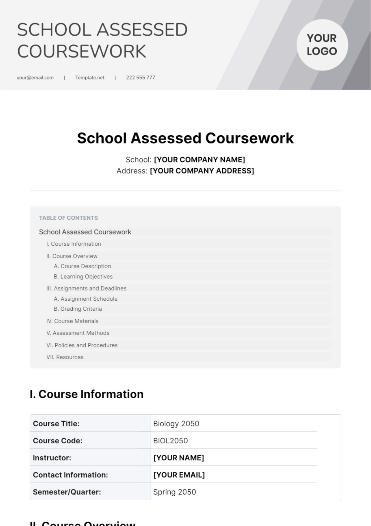 School Assessed Coursework Template - Edit Online & Download