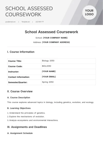 Free School Assessed Coursework Template to Edit Online