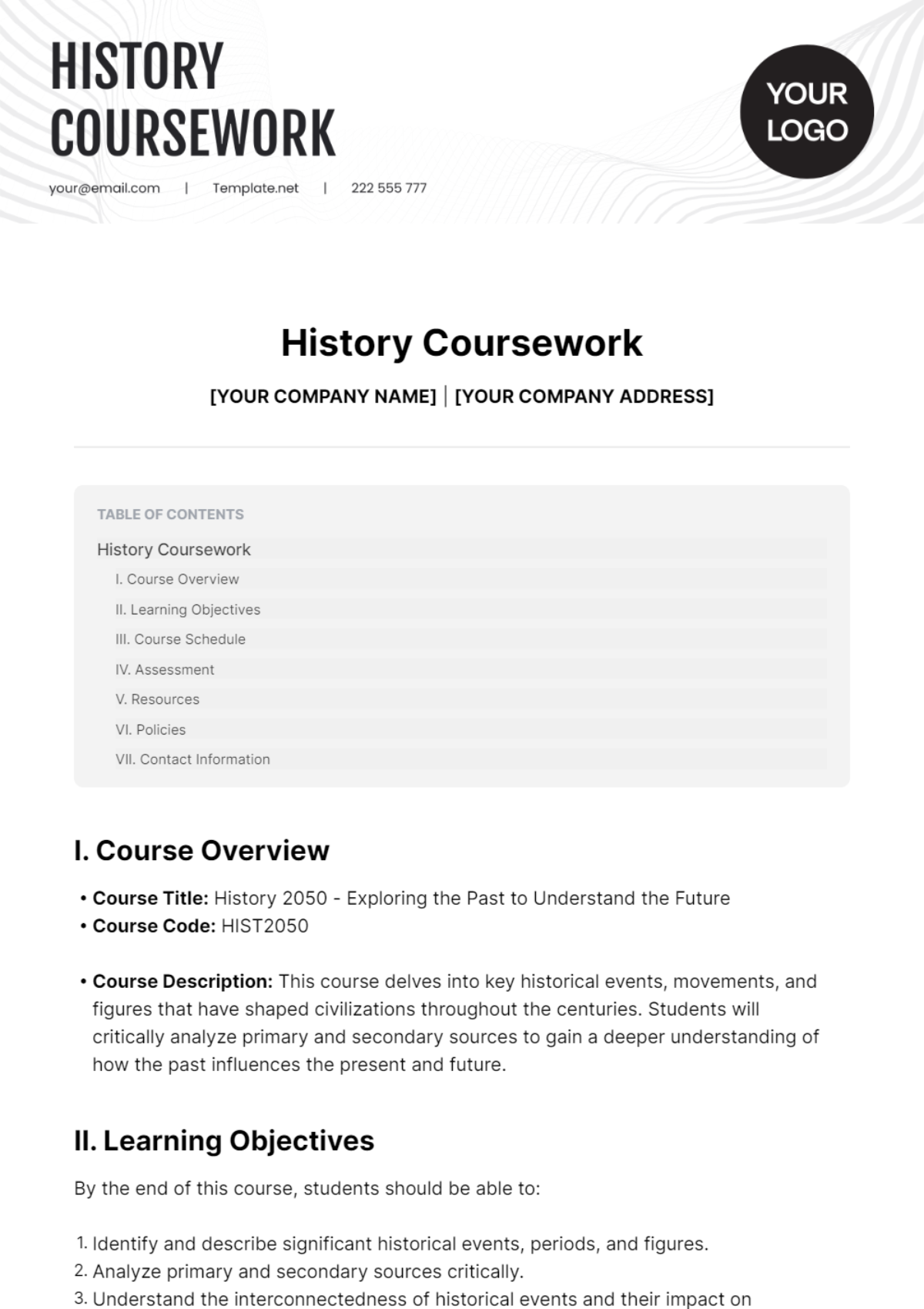 History Coursework Template - Edit Online & Download