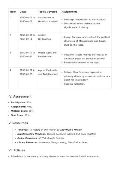 Free History Coursework Template to Edit Online