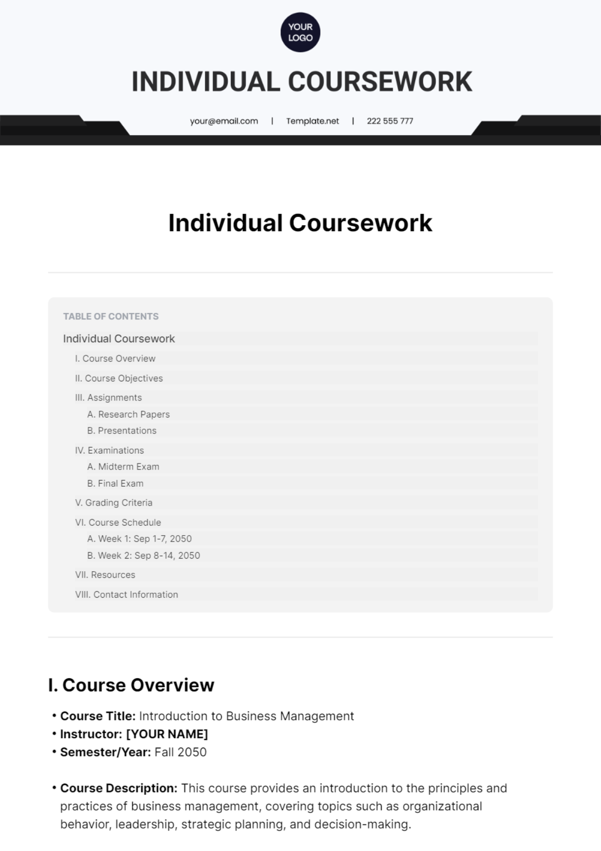 Free Individual Coursework Template - Edit Online & Download | Template.net