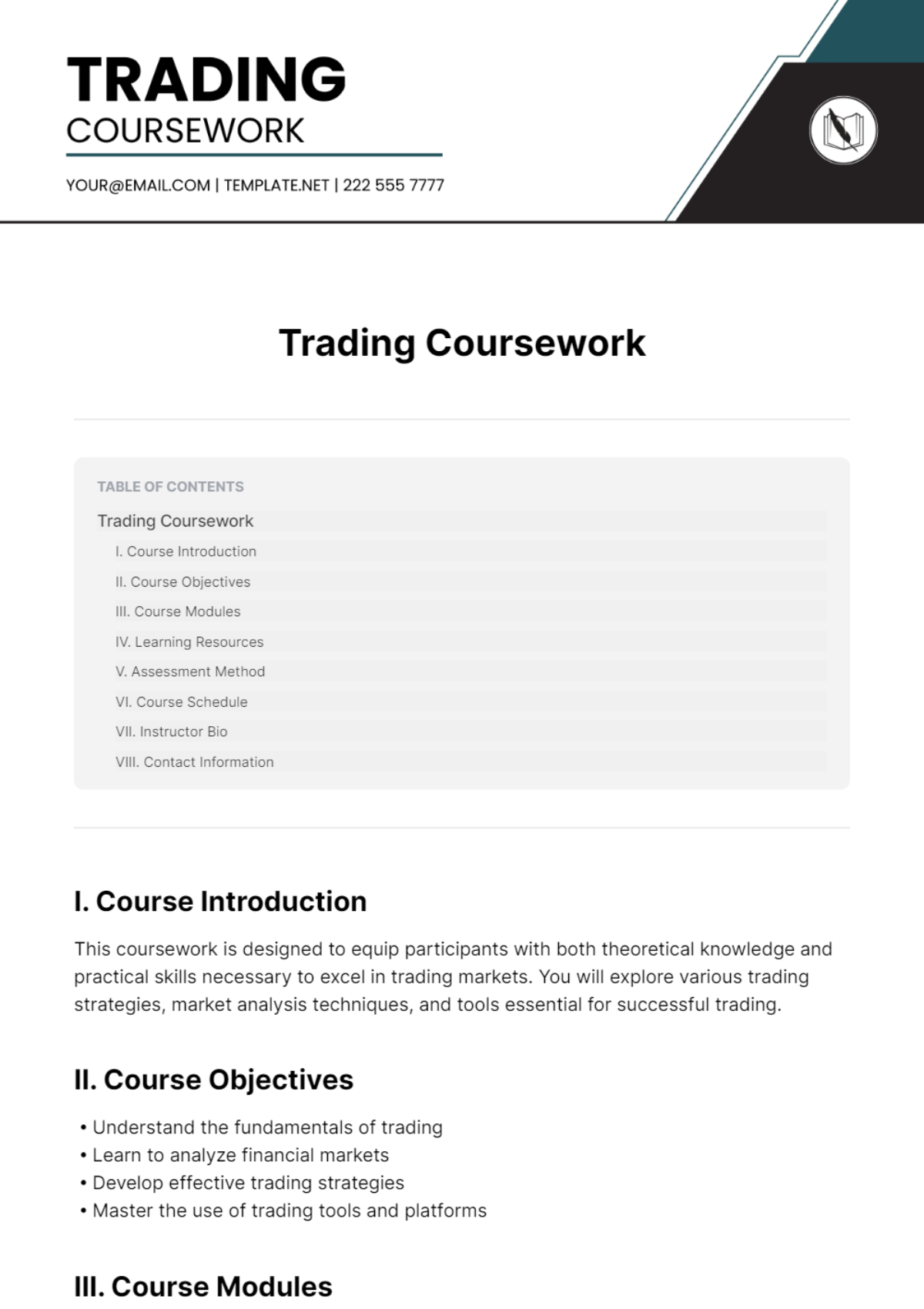 Trading Coursework Template - Edit Online & Download