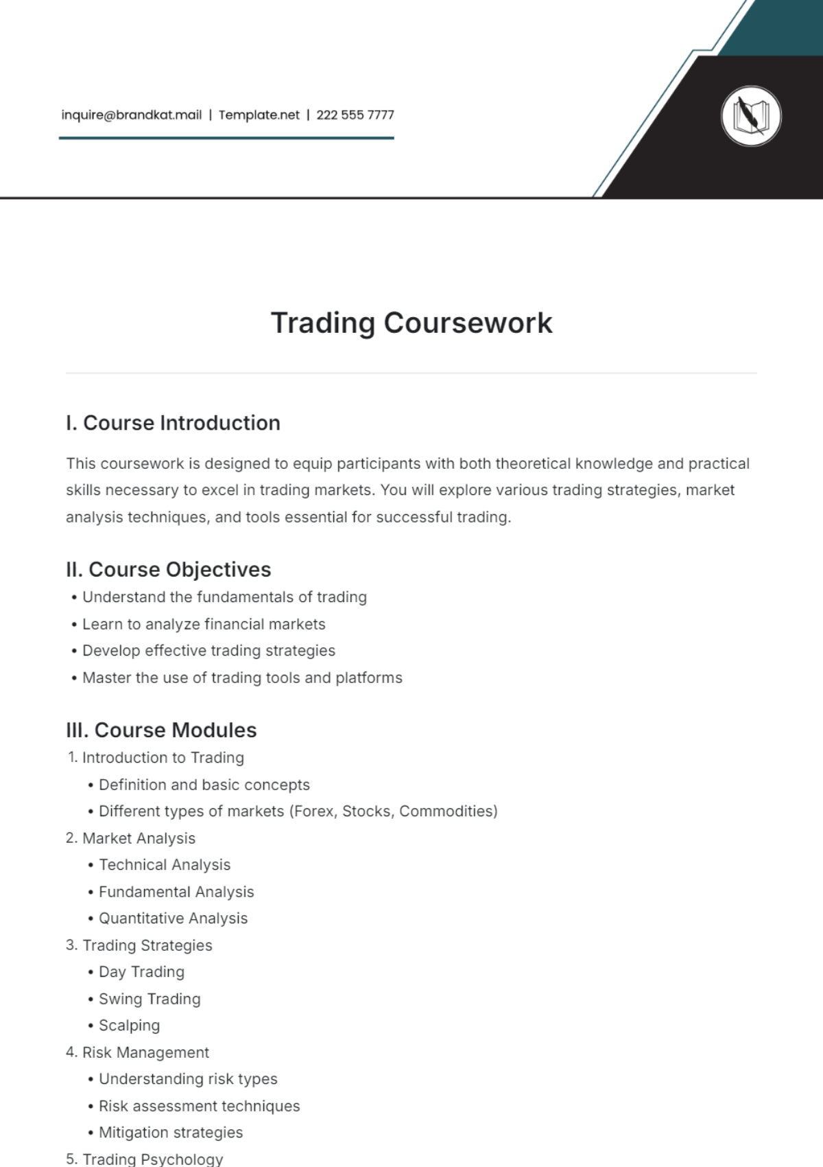 Trading Coursework Template - Edit Online & Download