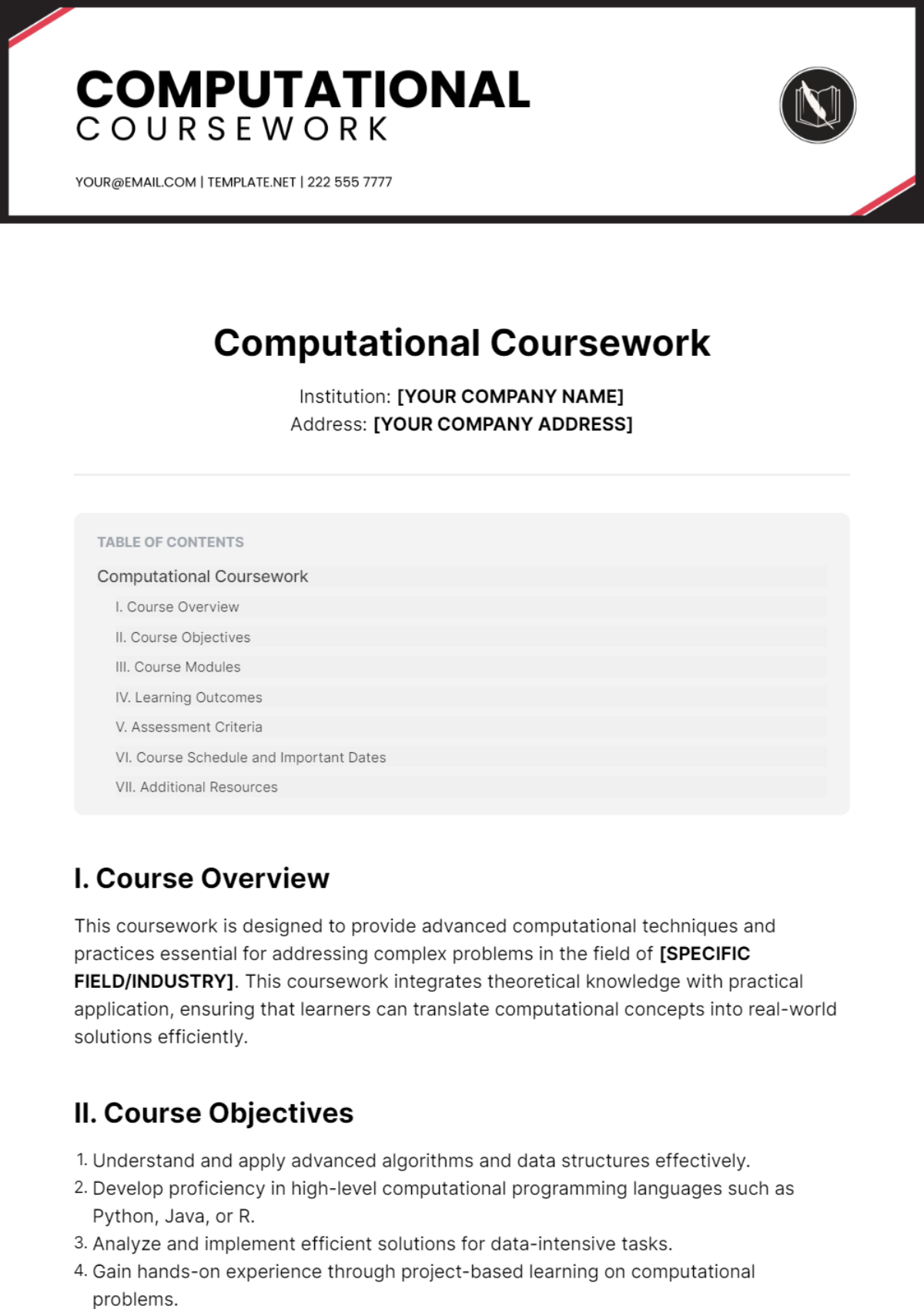 Computational Coursework Template - Edit Online & Download