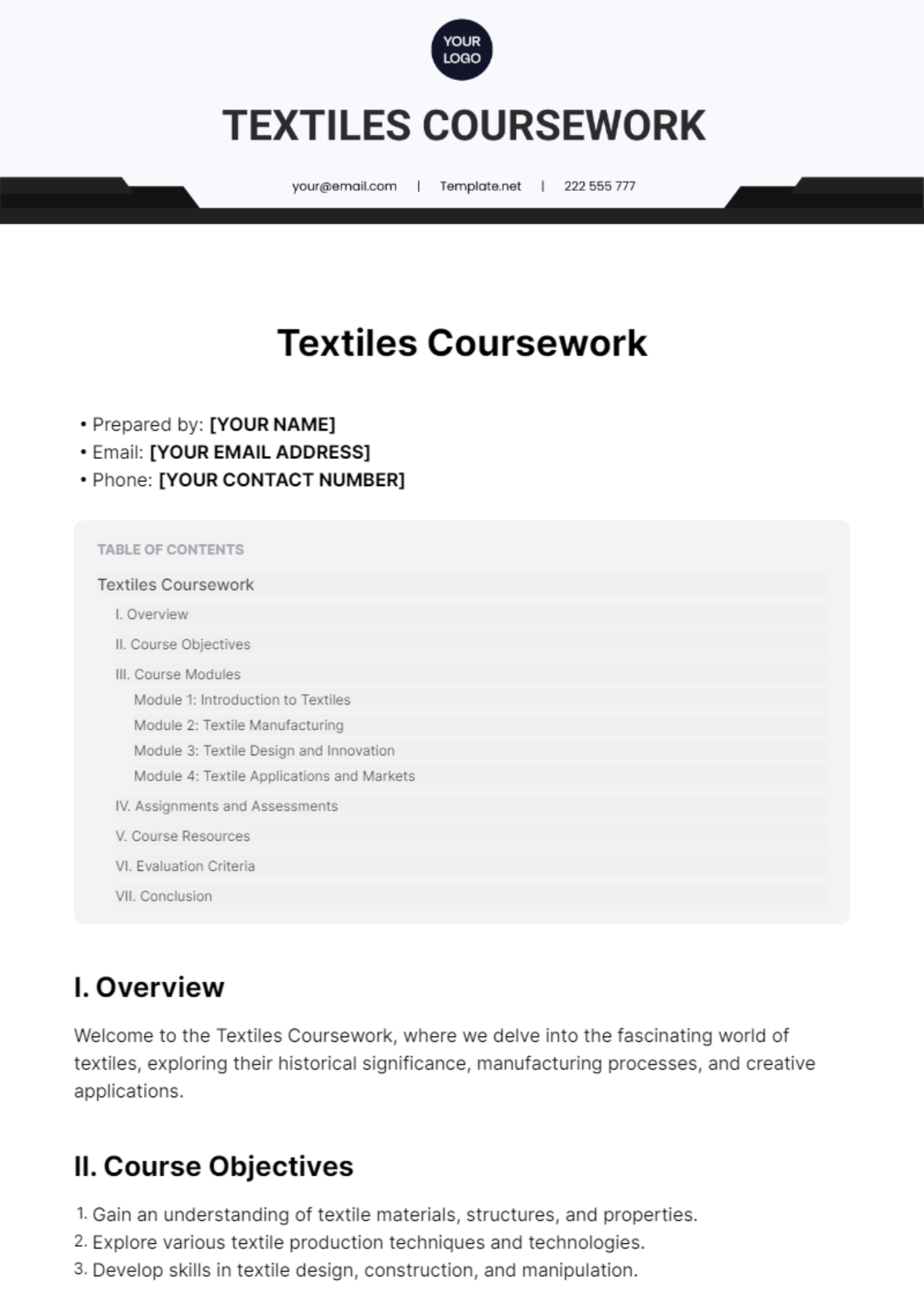 Textiles Coursework Template