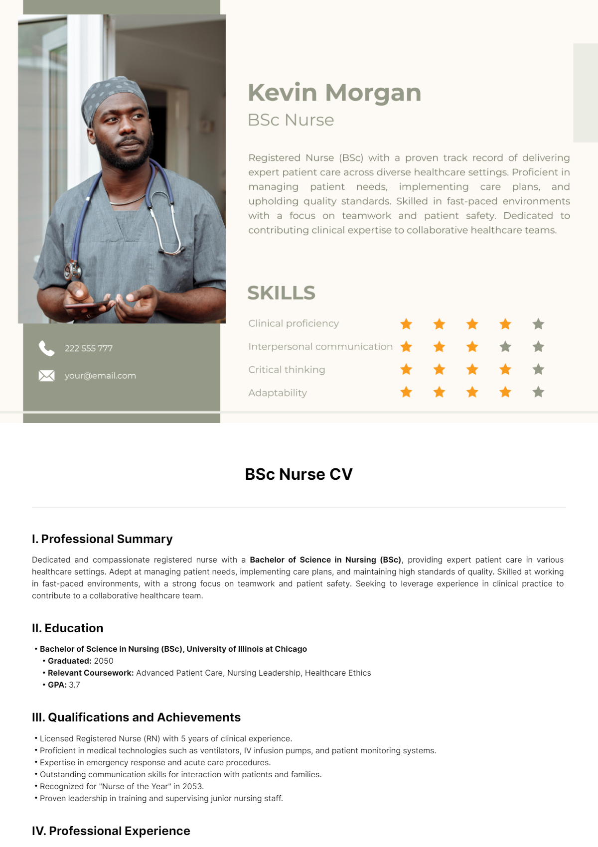 BSc Nurse CV Template - Edit Online & Download