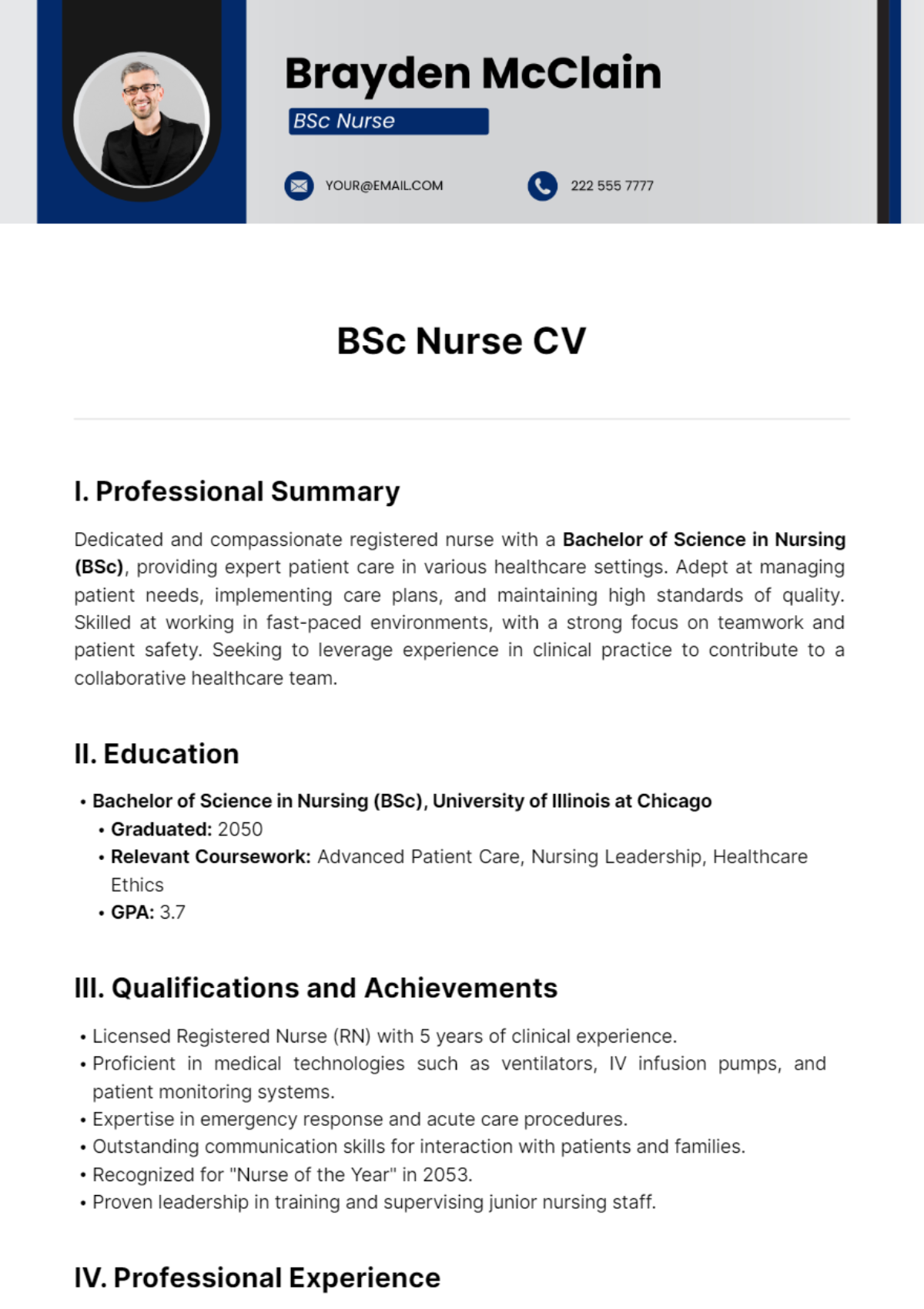 BSc Nurse CV Template - Edit Online & Download Example | Template.net