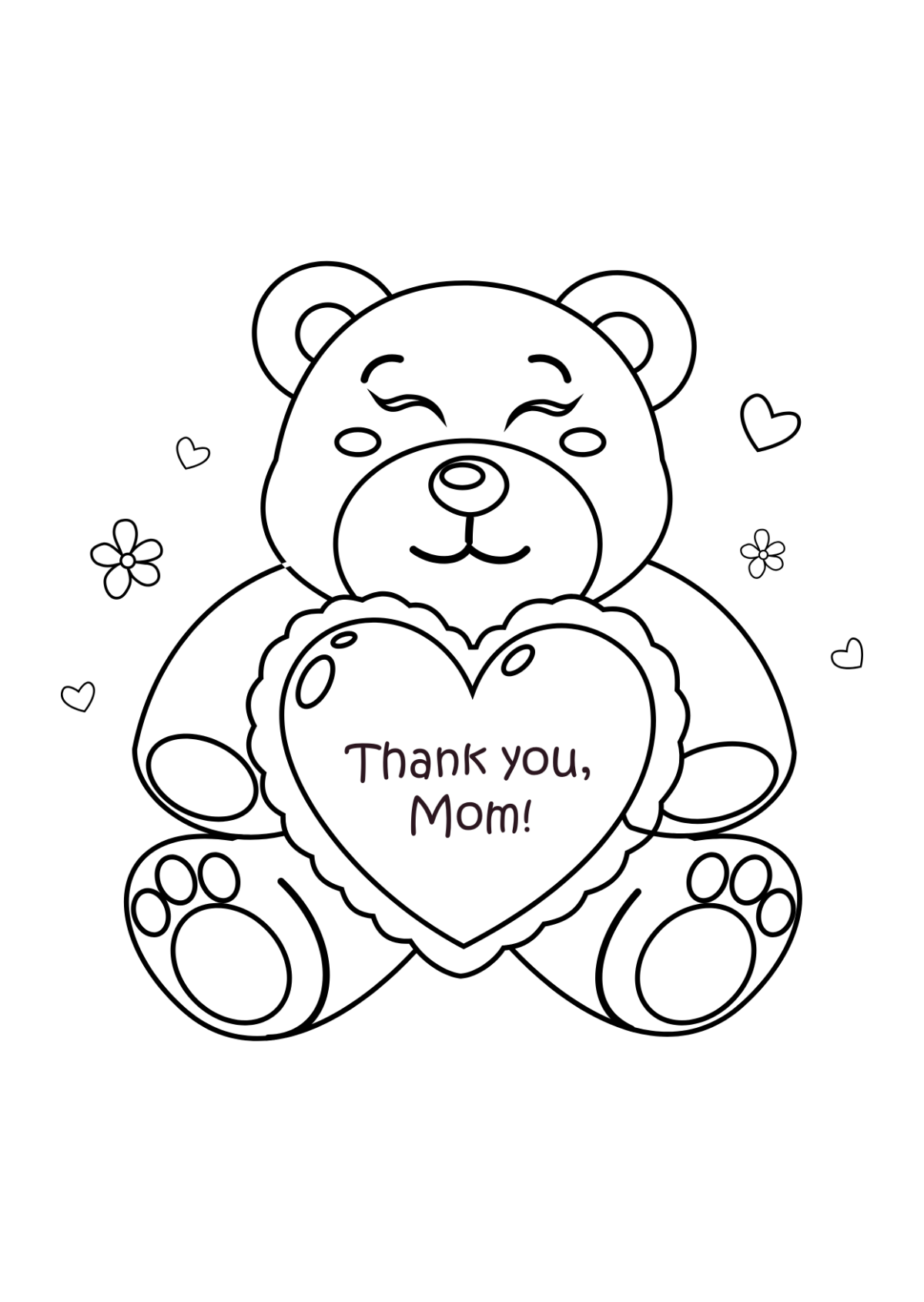 Mother's Day Teddy Bear Drawing Template