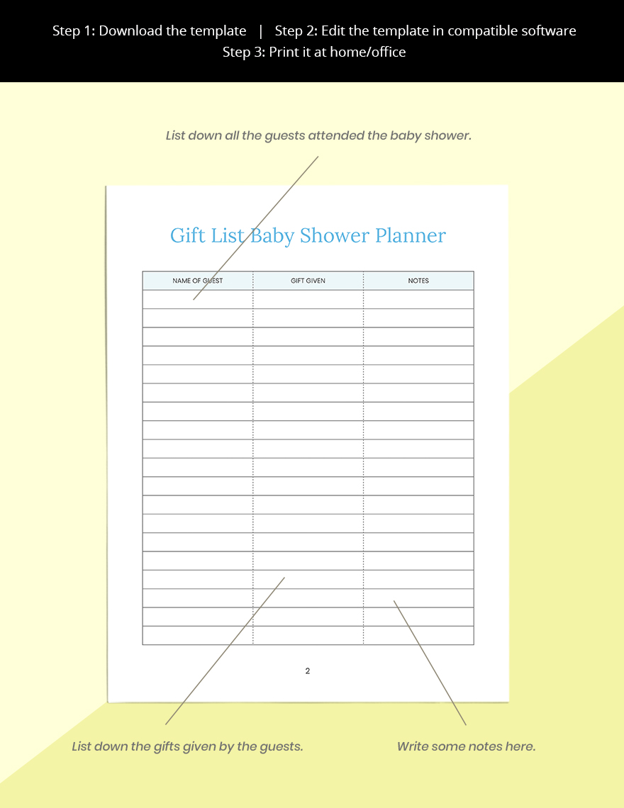 Gift List Baby Shower Planner Template