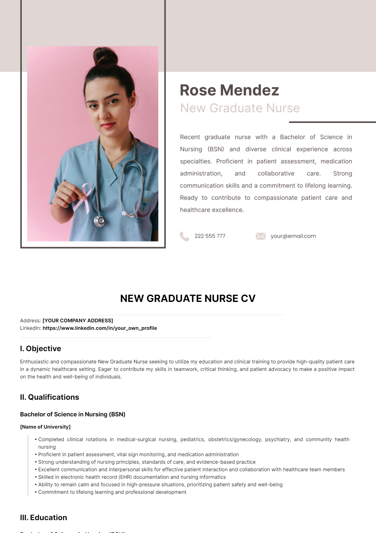 New Graduate Nurse CV Template - Edit Online & Download