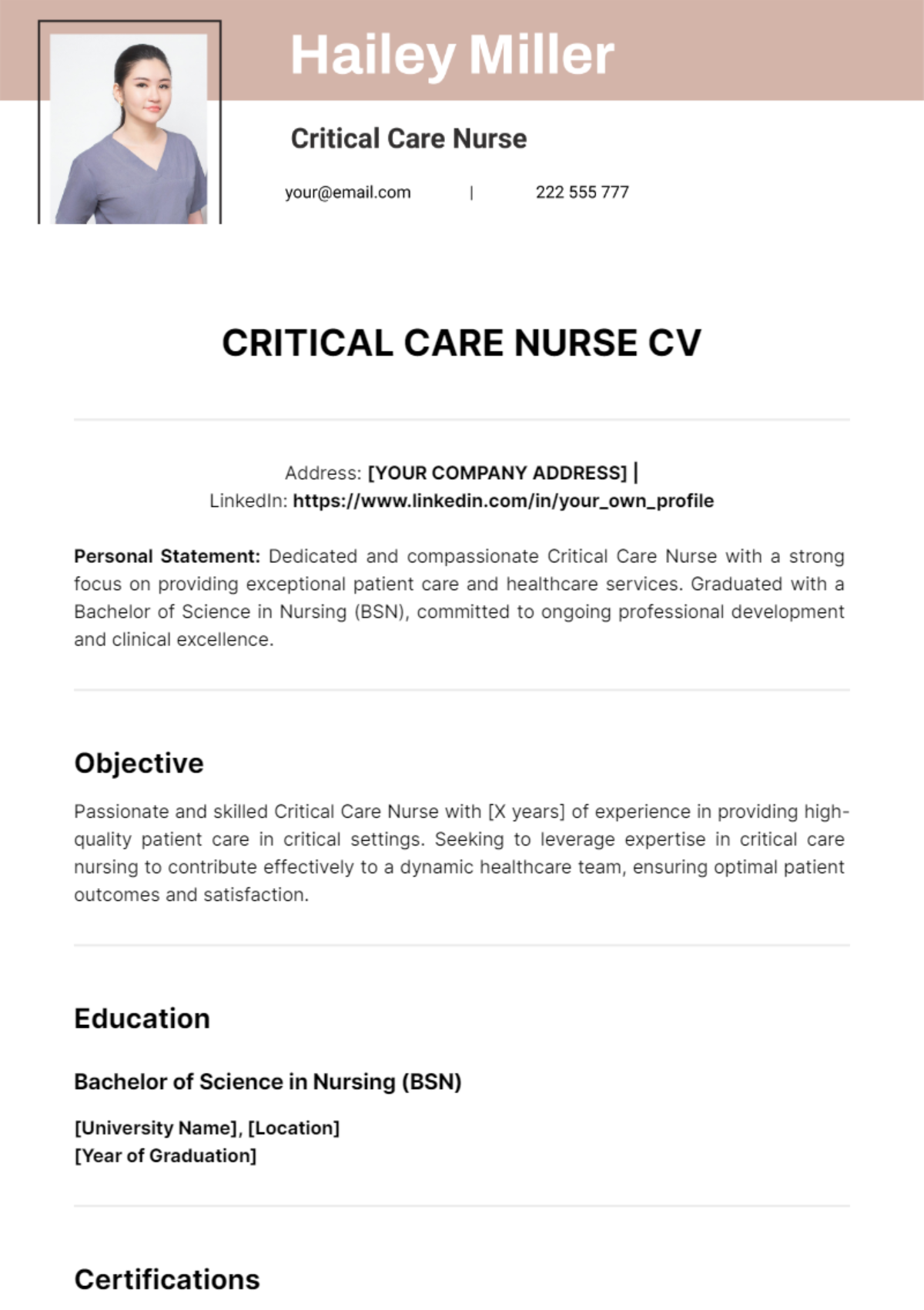 Free Critical Care Nurse CV Template