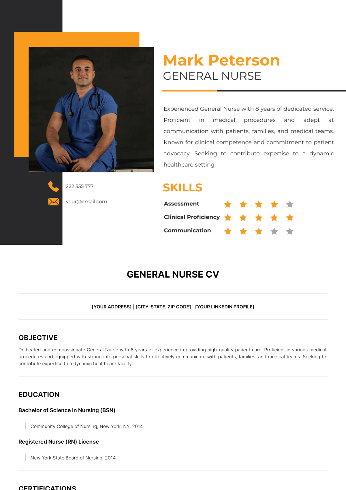 Free General Nurse CV Template