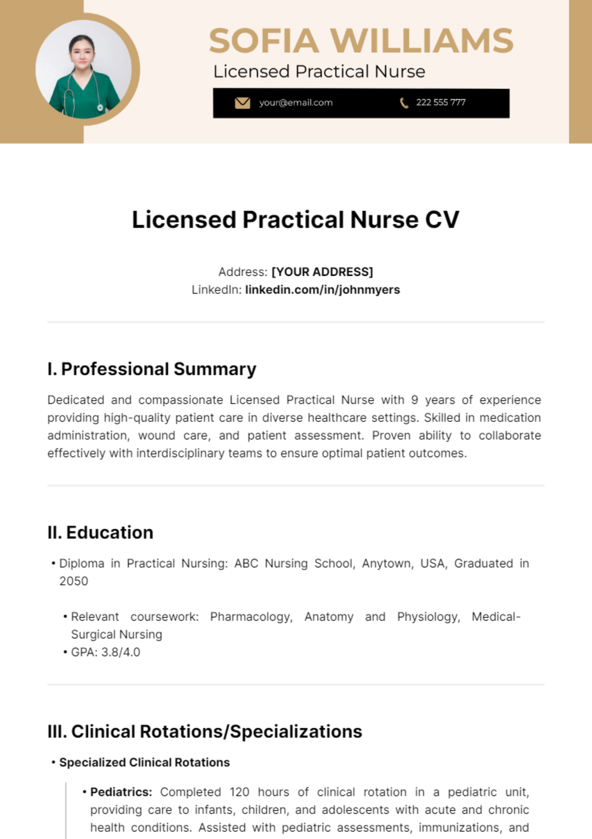 Free Licensed Practical Nurse CV Template