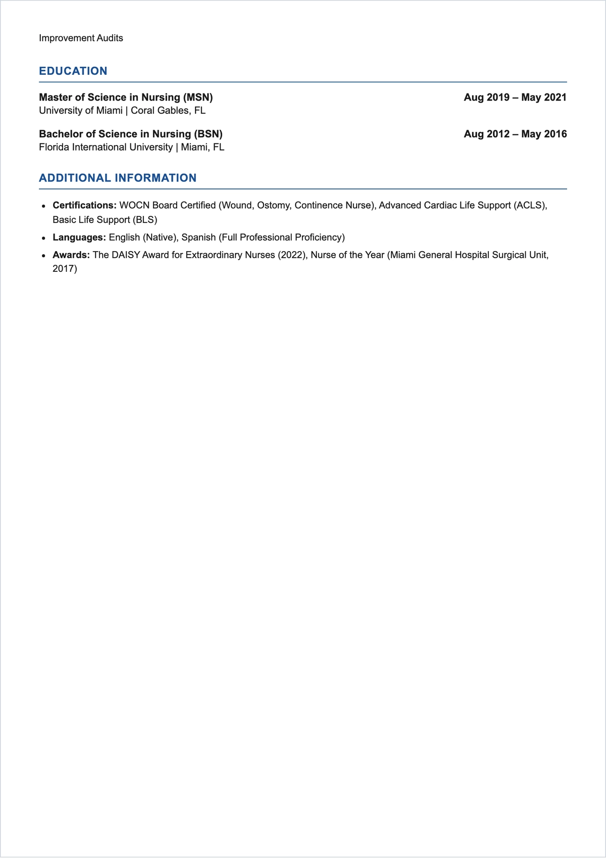 Free Simple Wound Care Nurse ATS CV Template, AI CV Builder