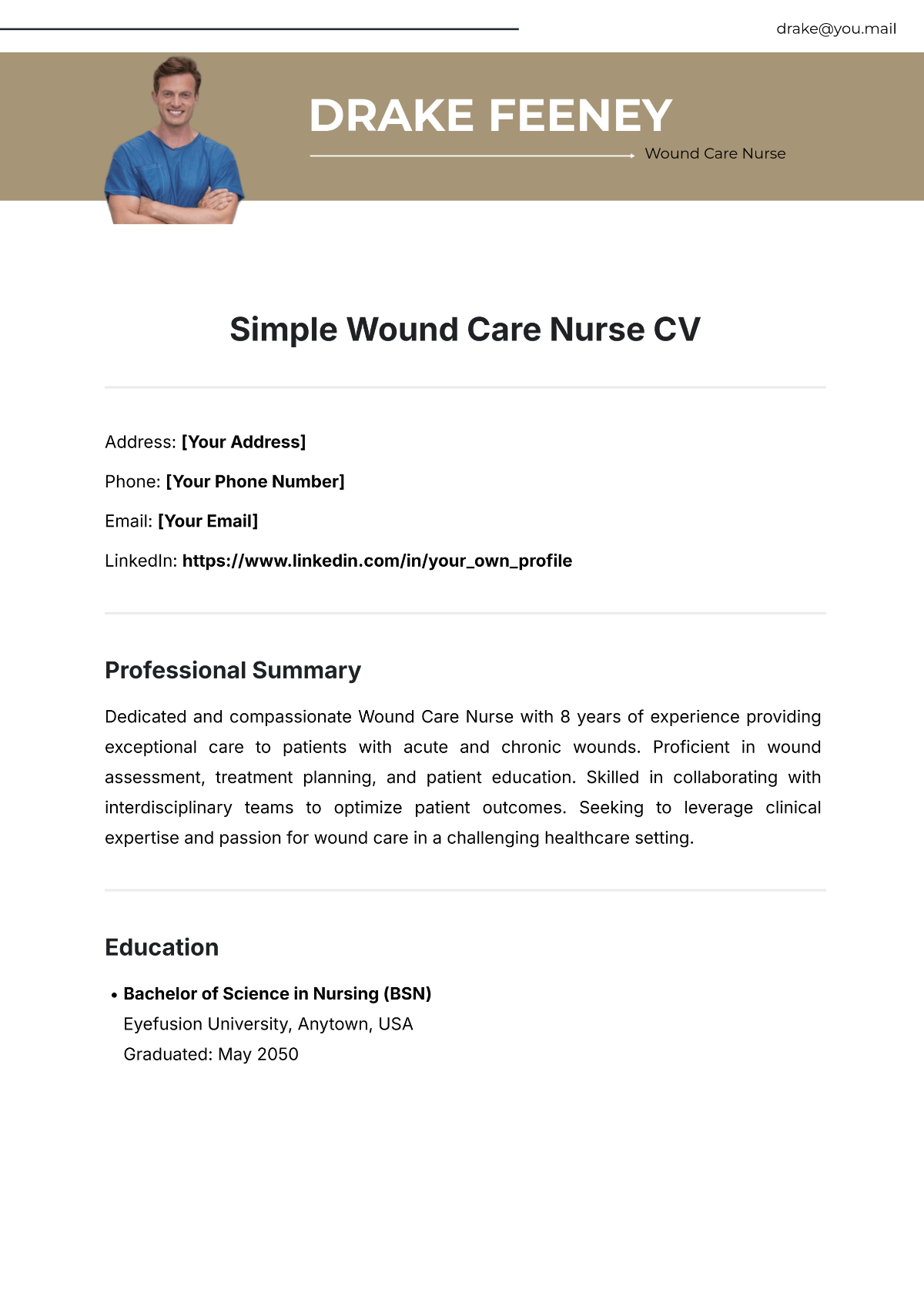 Simple Wound Care Nurse CV Template - Edit Online & Download