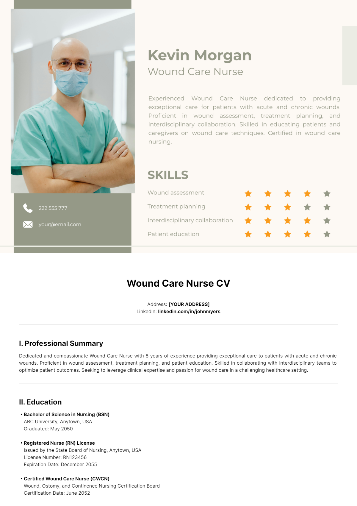 Free Wound Care Nurse CV Template