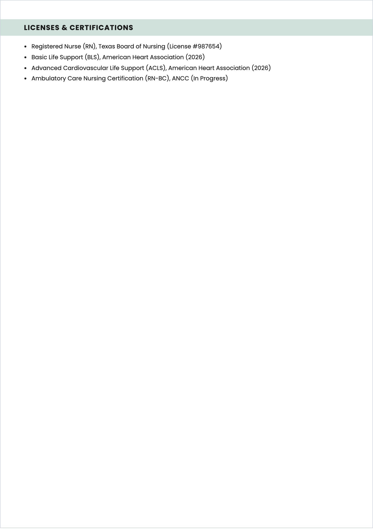 Free Printable Outpatient Nurse ATS CV Template, AI CV Builder