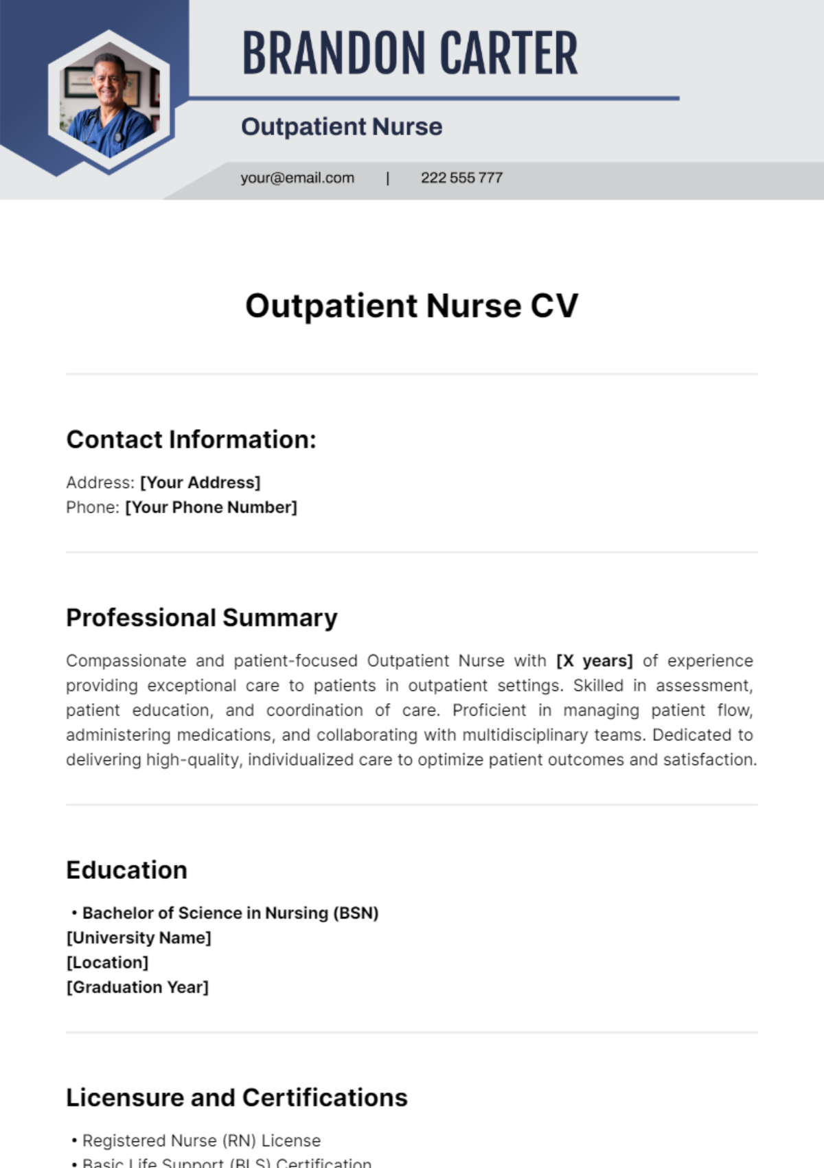 Free Outpatient Nurse CV Template