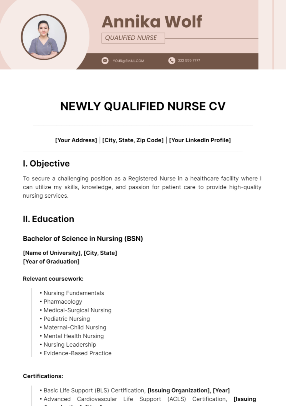 Free Newly Qualified Nurse CV Template
