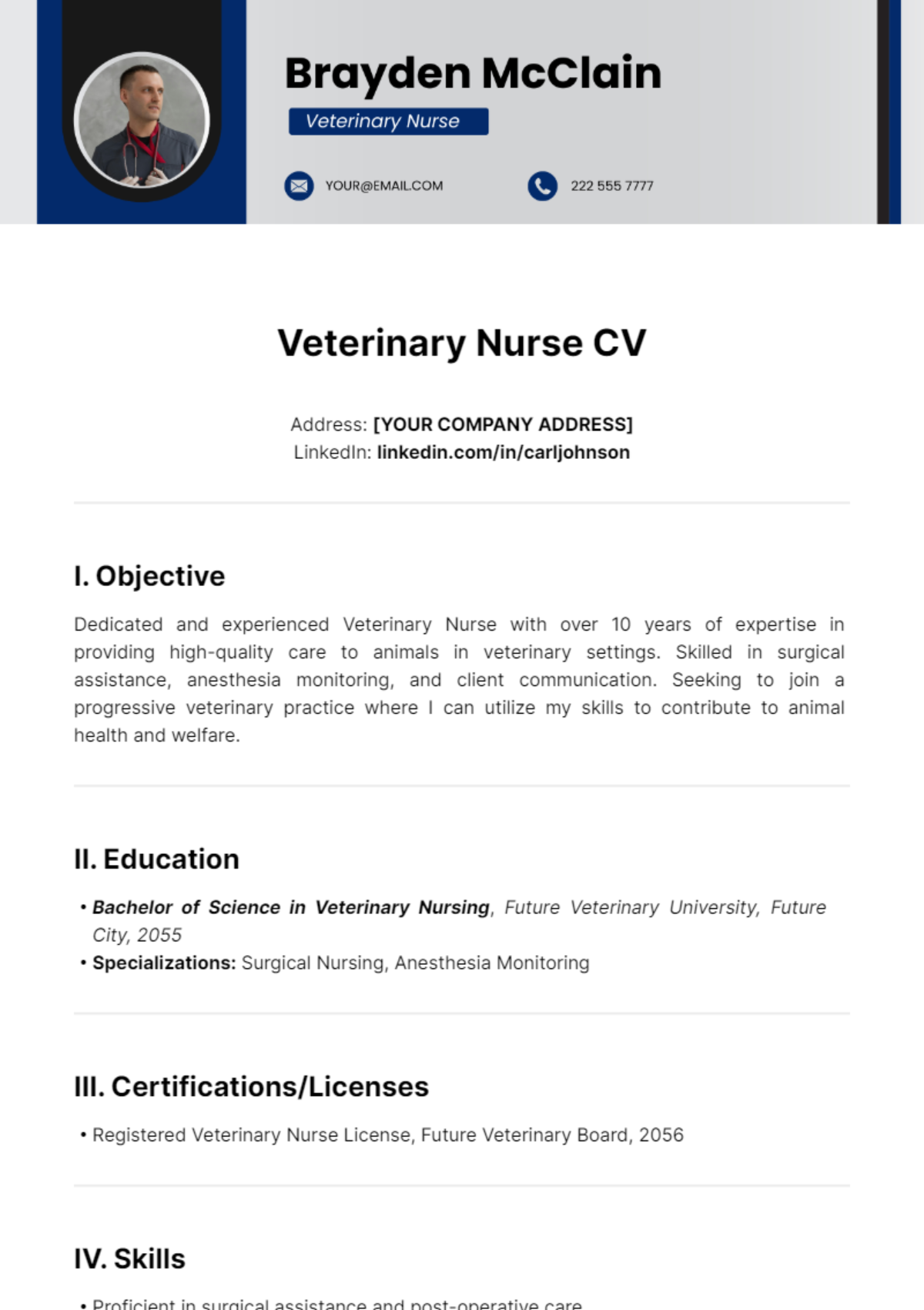 Free Veterinary Nurse CV Template