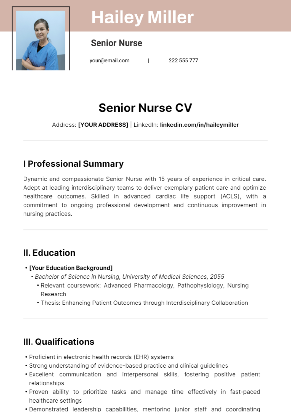 Free Senior Nurse CV Template