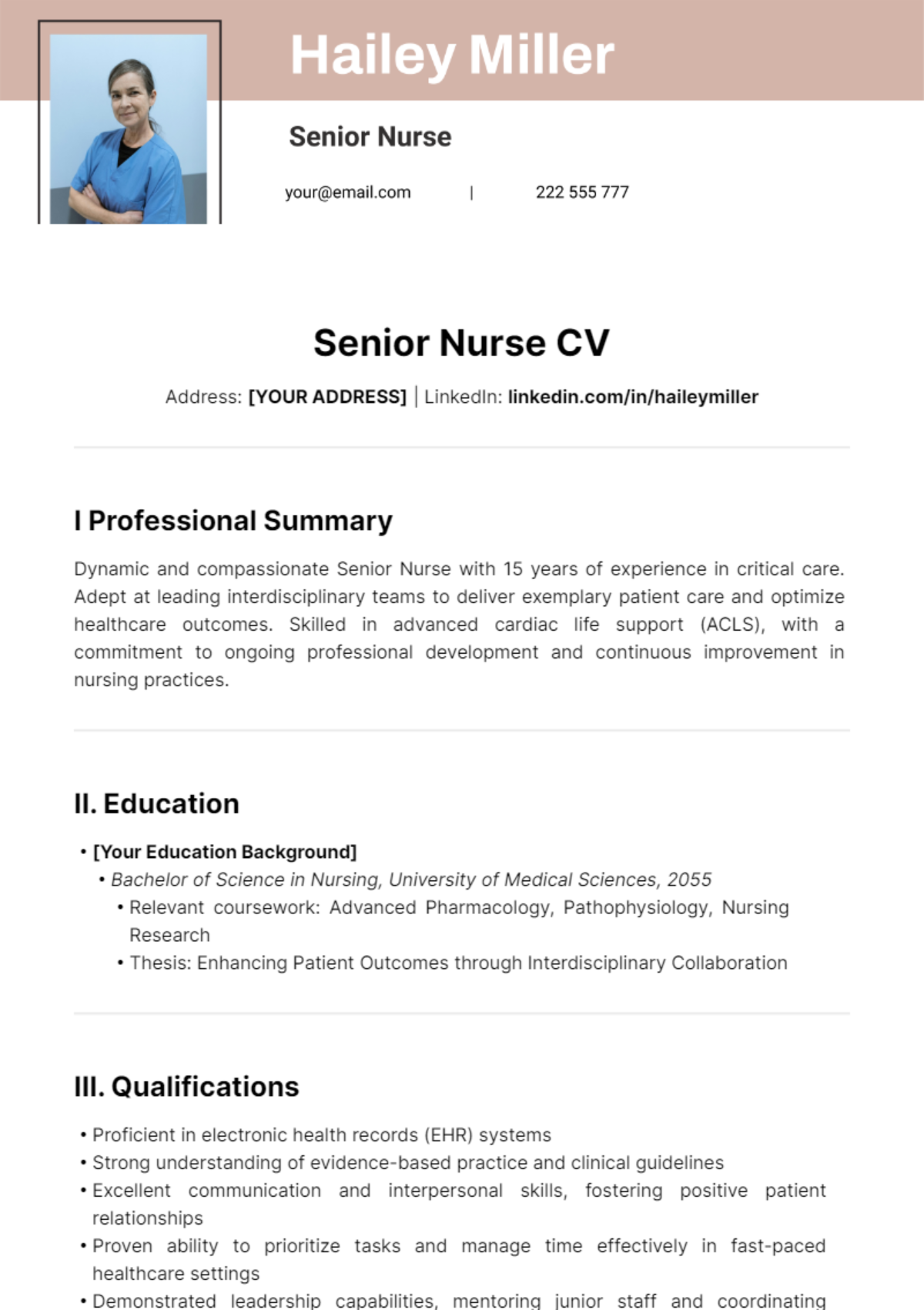 Senior Nurse CV Template - Edit Online & Download