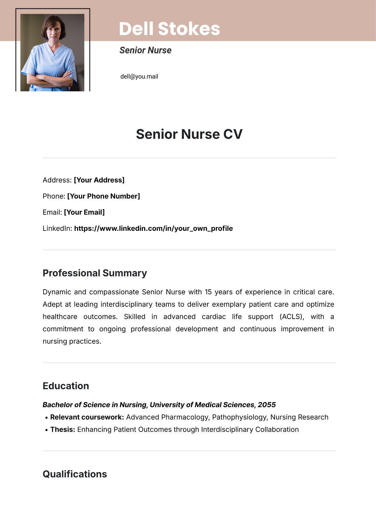 Senior Nurse CV Template - Edit Online & Download