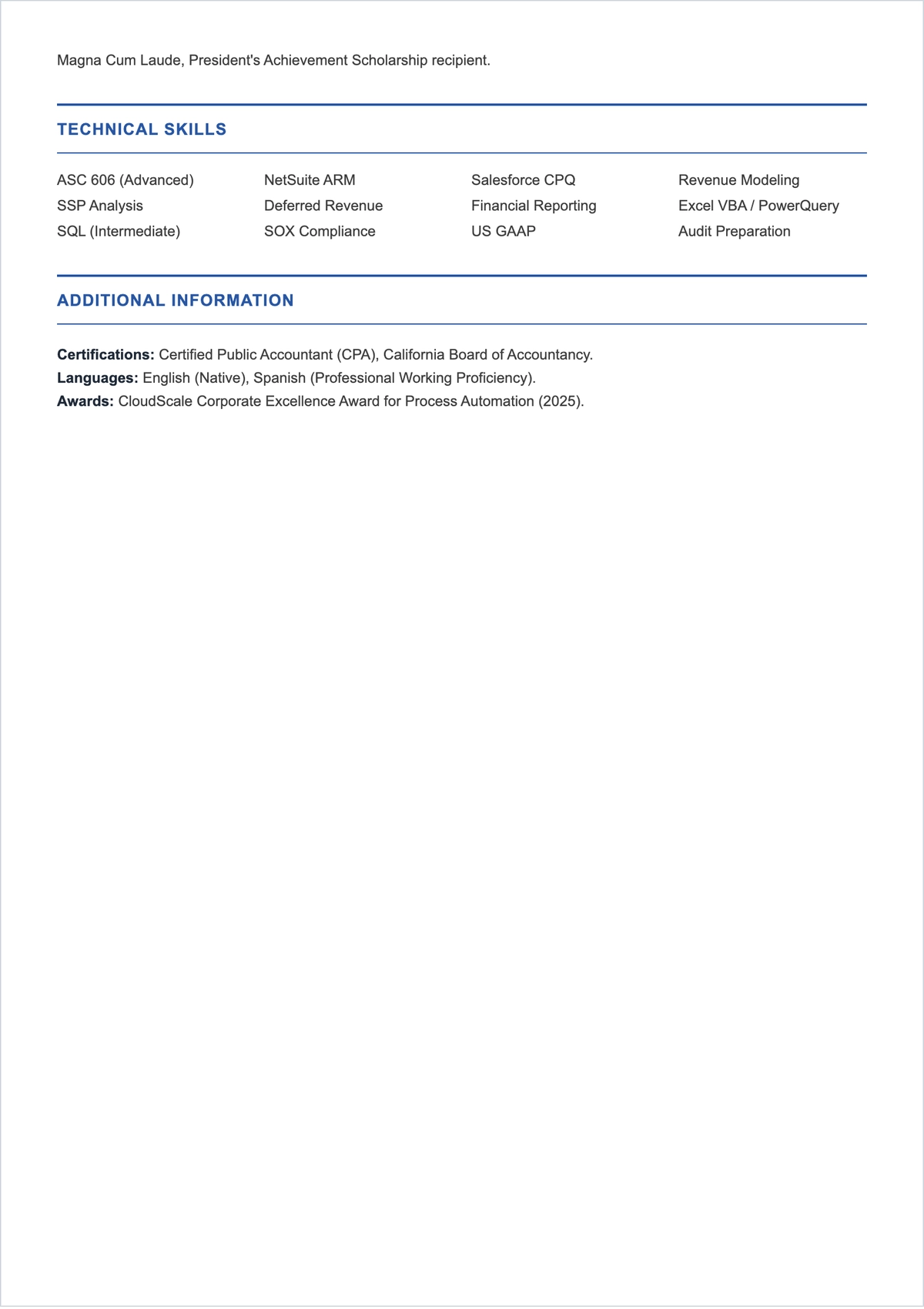Free Revenue Accountant ATS CV Template, AI CV Builder
