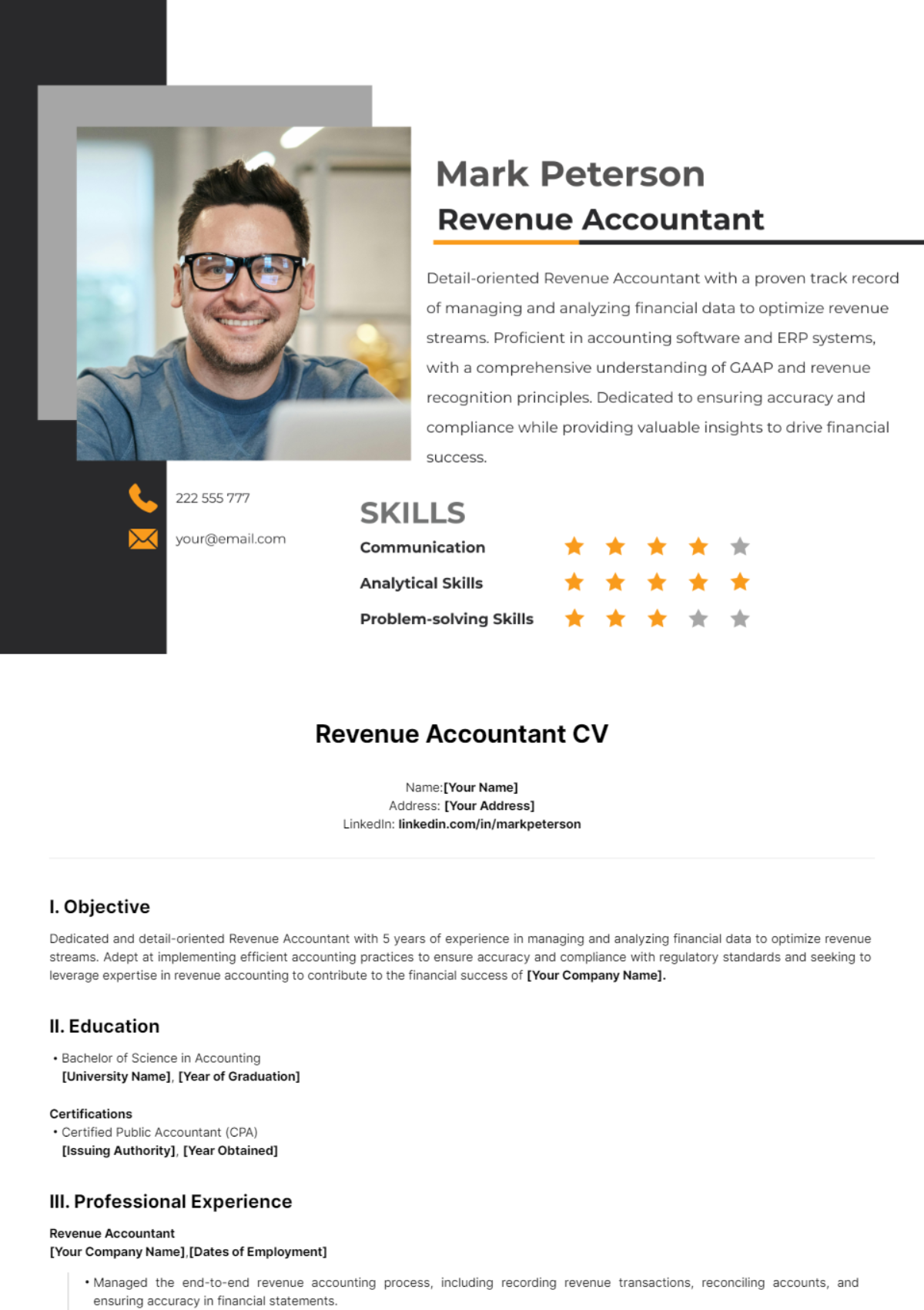 Revenue Accountant CV Template - Edit Online & Download