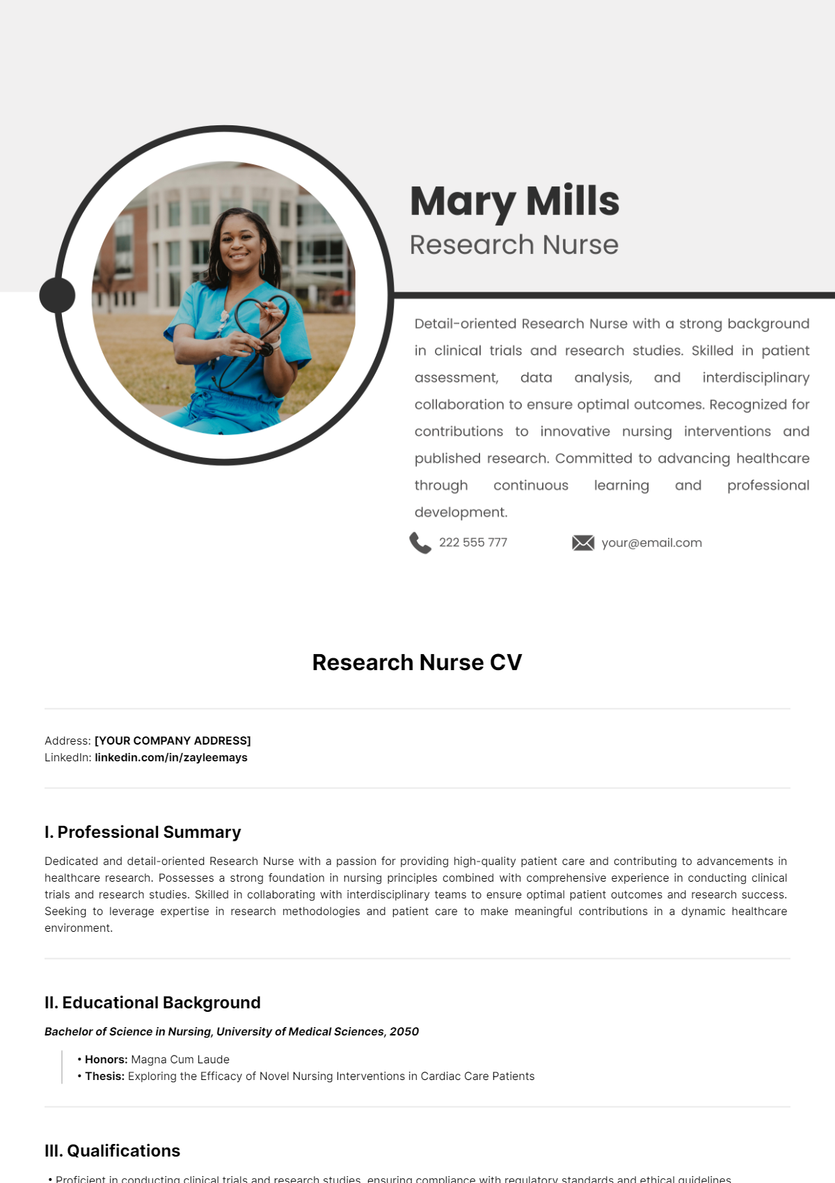 Research Nurse CV Template - Edit Online & Download