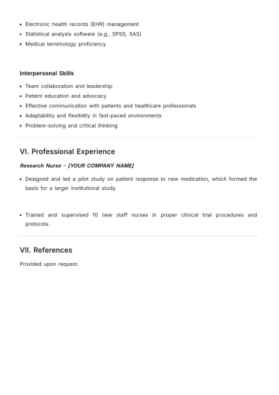 Free Research Nurse CV Template to Edit Online
