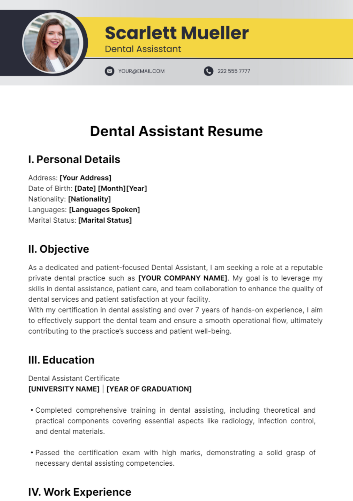 Dental Assistant Resume Template