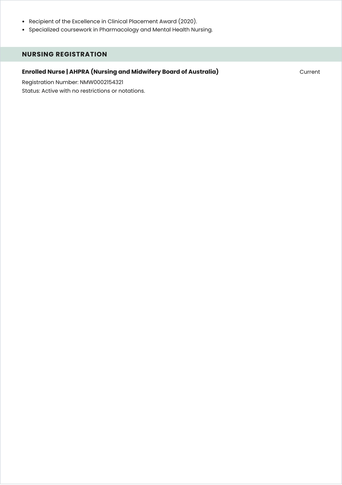 Free Enrolled Nurse ATS CV Template, AI CV Builder