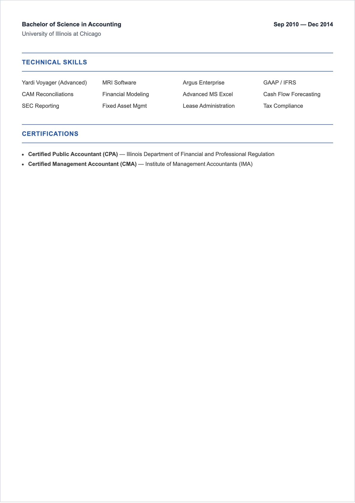 Free Real Estate Accountant ATS CV Template, AI CV Builder