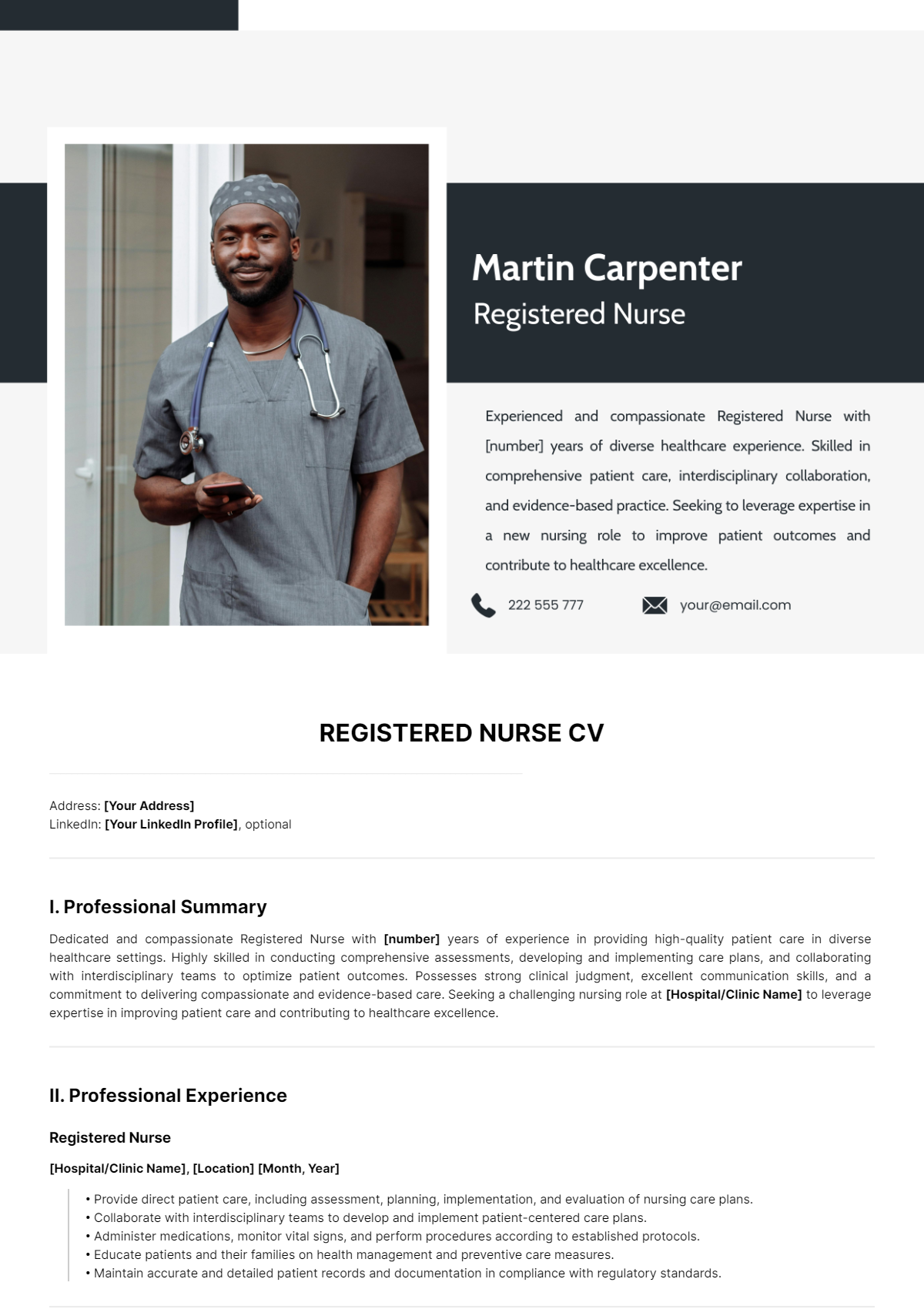 Registered Nurse CV Template - Edit Online & Download