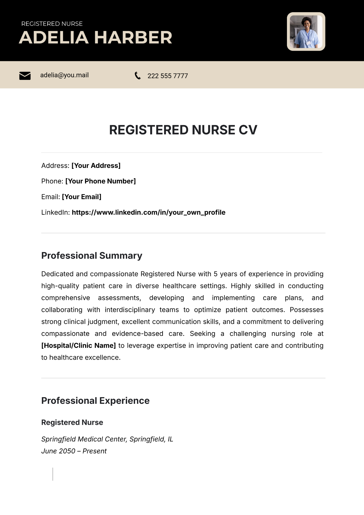 Registered Nurse CV Template - Edit Online & Download